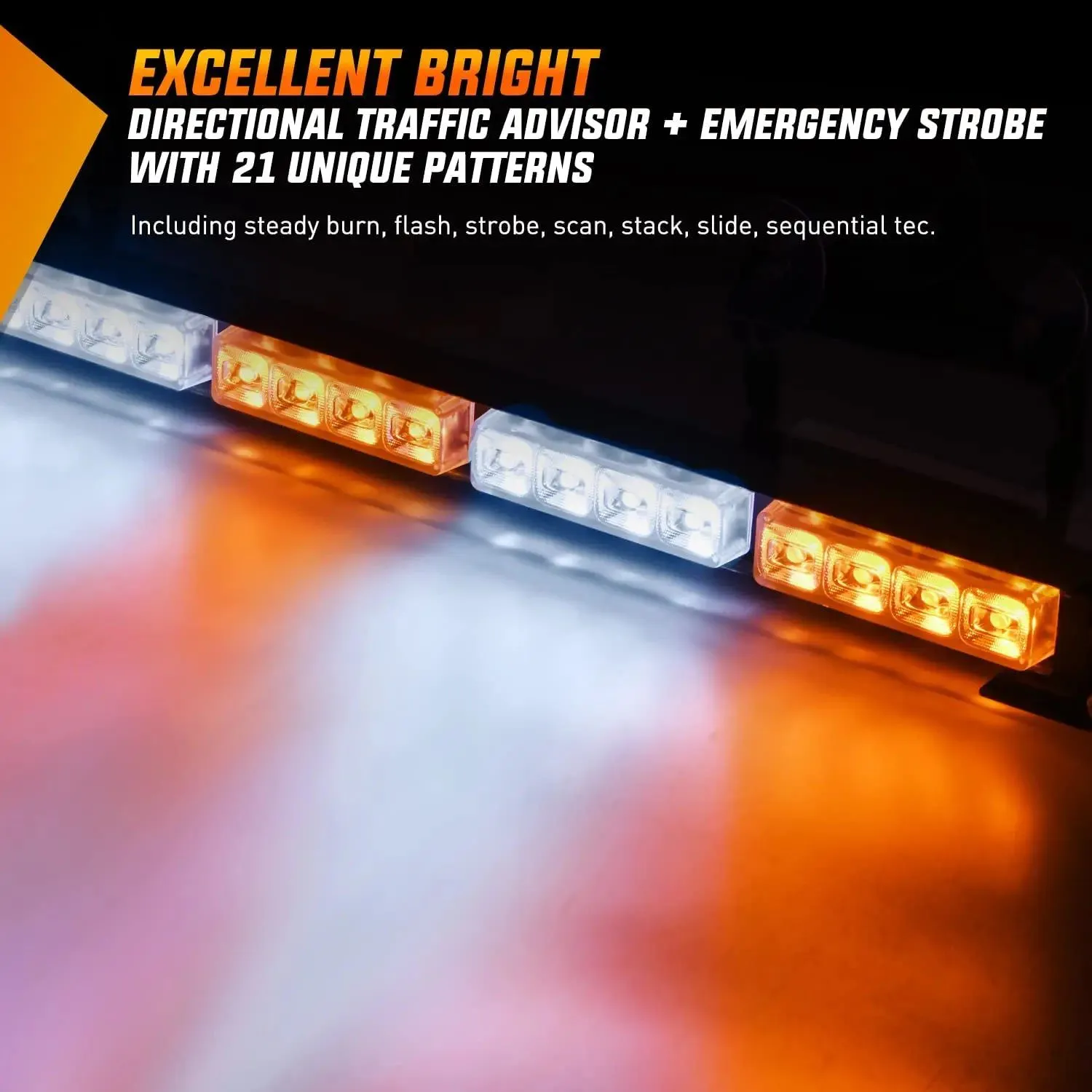 35 Inch 32 Leds Traffic Advisor Strobe Amber White Light Bar