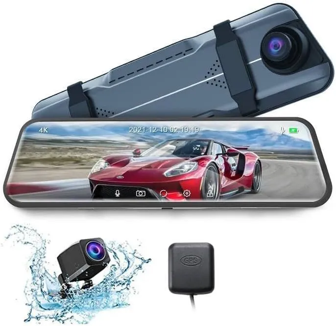 4K UHD 9.66" Mirror Front and Rear Dual Dash Camera Voice