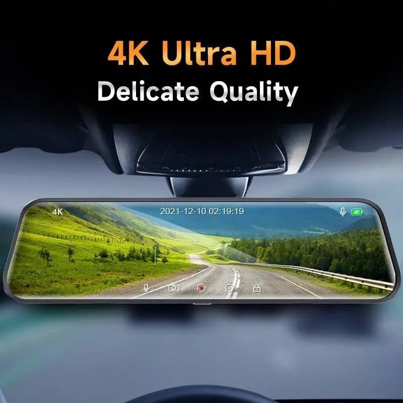 4K UHD 9.66" Mirror Front and Rear Dual Dash Camera Voice