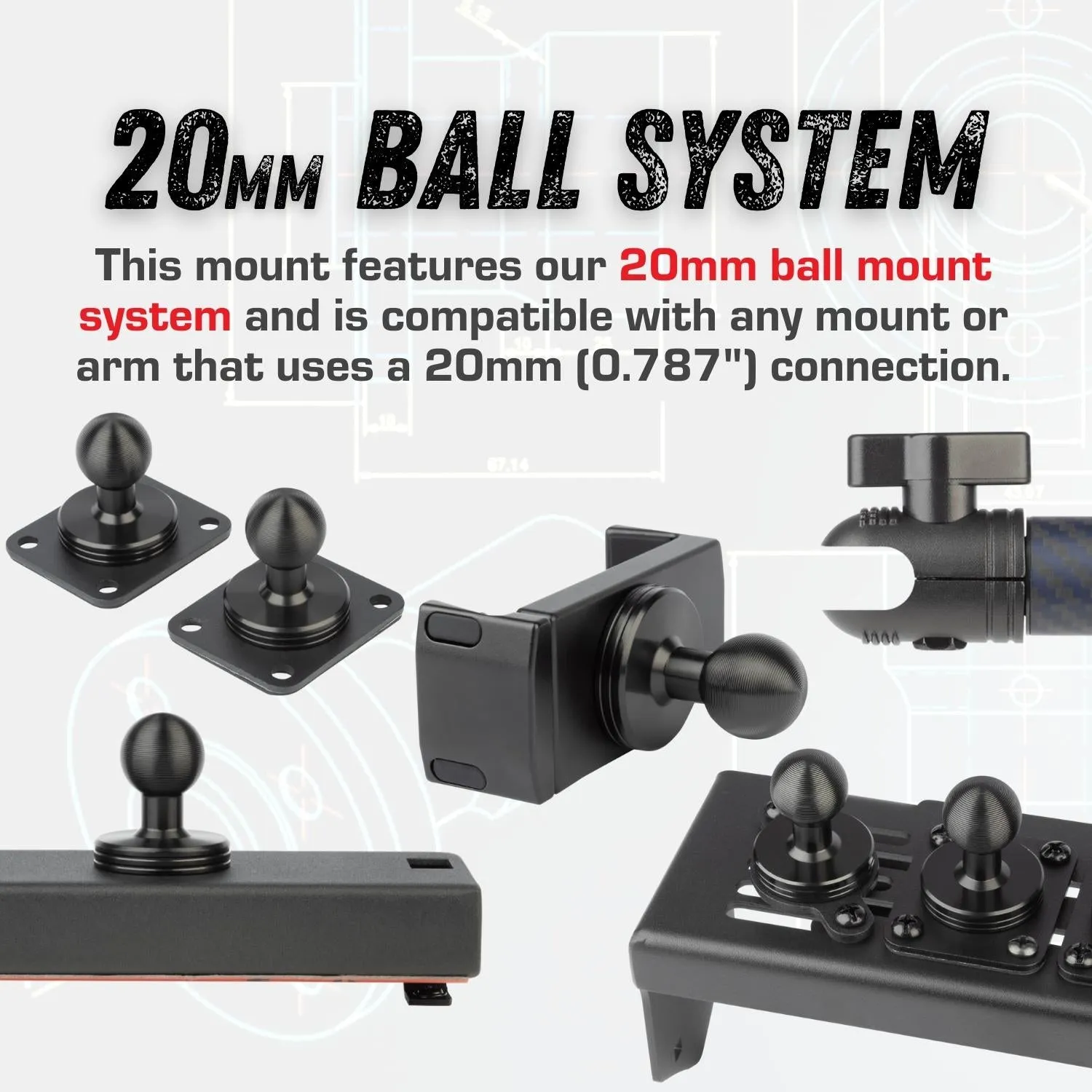 Accessory Ready 1/4"-20 Aluminum Single 20mm Ball Mount for 2021  Ford Bronco