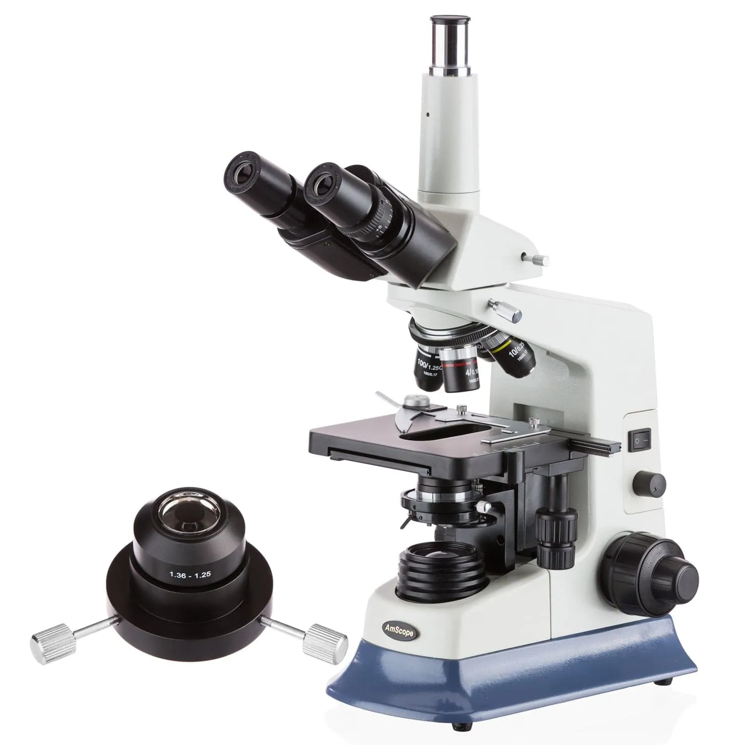 AmScope T590 Series Trinocular Compound Microscope with 20W Halogen, Oil Condenser and Optional Digital Camera
