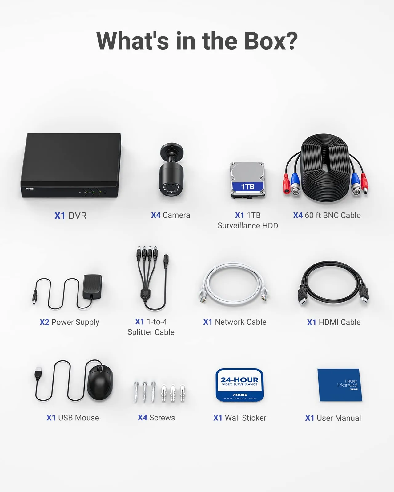 ANNKE 8CH H.265  3K Lite Surveillance Security Camera System with AI Human/Vehicle Detection, 4 x 1920TVL 2MP Wired CCTV IP66 Cameras for Indoor Outdoor Use, Remote Access, 1TB Hard Drive Included
