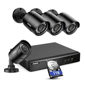 ANNKE 8CH H.265  3K Lite Surveillance Security Camera System with AI Human/Vehicle Detection, 4 x 1920TVL 2MP Wired CCTV IP66 Cameras for Indoor Outdoor Use, Remote Access, 1TB Hard Drive Included