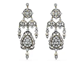 Antique-Style Diamond Chandelier Earrings in Silver over Gold