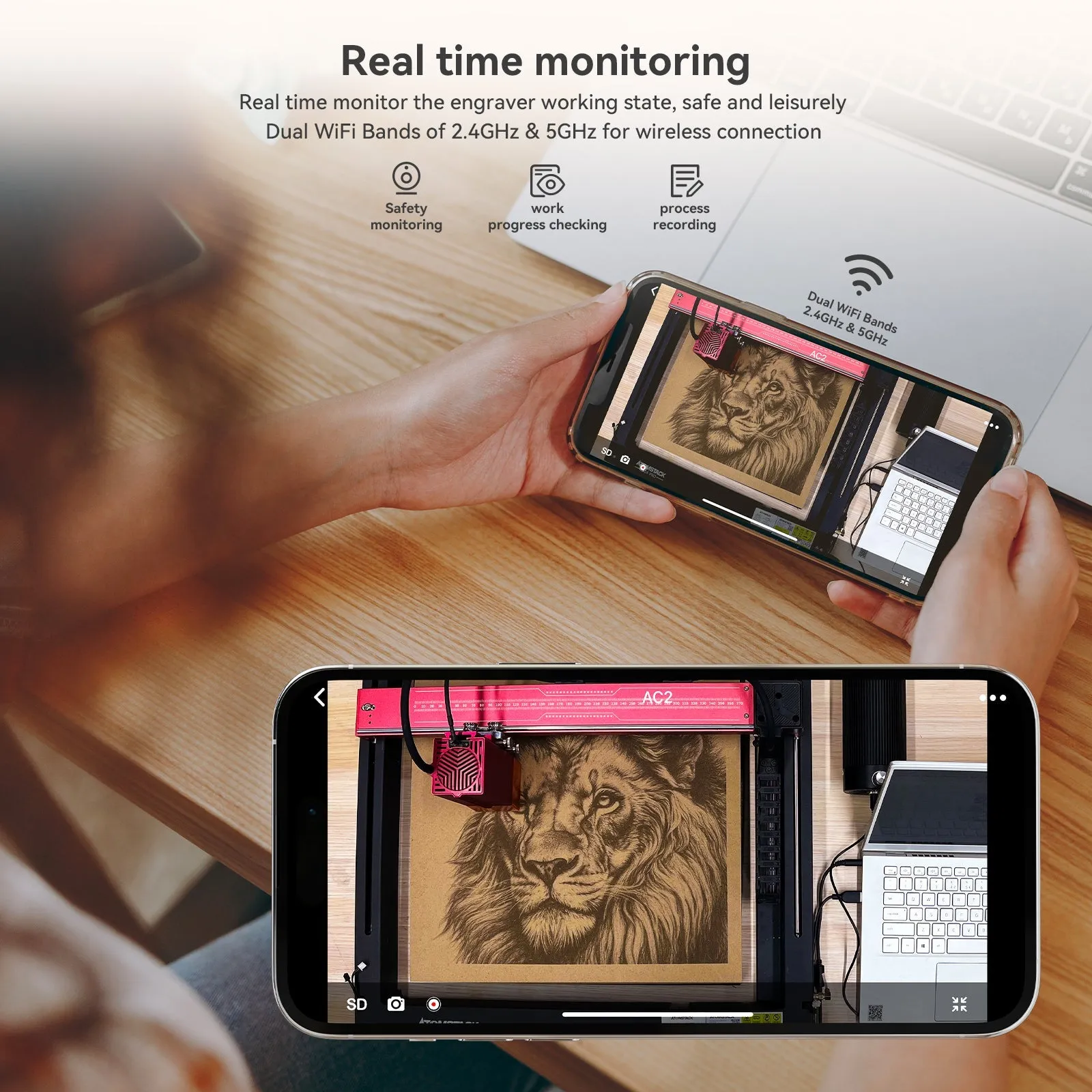 ATOMSTACK AC2 LightBurn Camera For Laser Engraving Machines 1080P HD Video Visual Preview WiFi Connection Real-Time Remote Monitoring Precise Positioning 32GB Memory Card