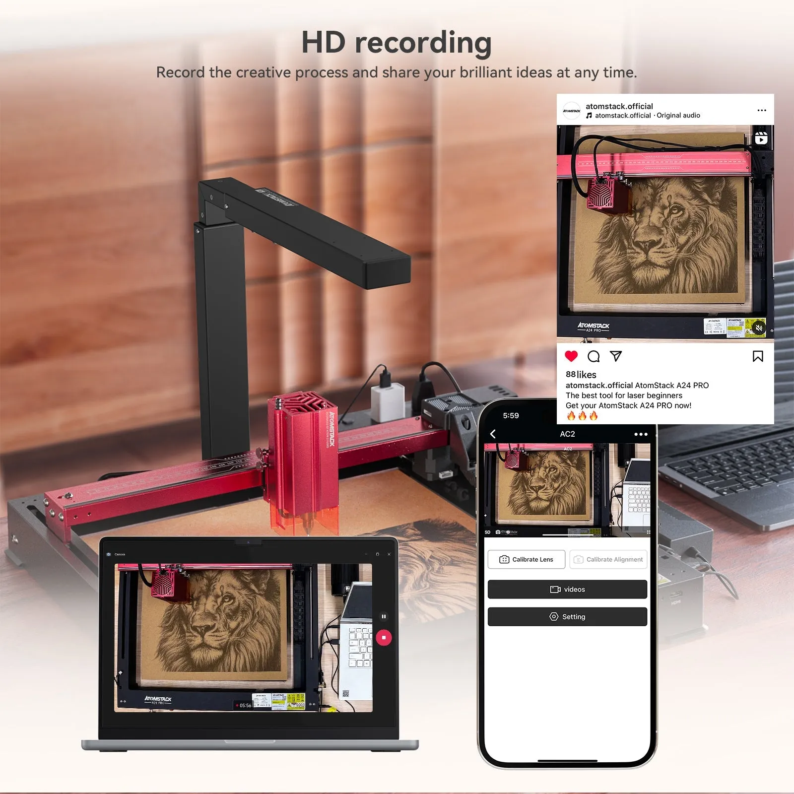 ATOMSTACK AC2 LightBurn Camera For Laser Engraving Machines 1080P HD Video Visual Preview WiFi Connection Real-Time Remote Monitoring Precise Positioning 32GB Memory Card