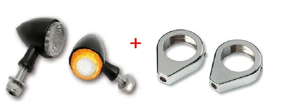 Bullet LED Turn Signals/Indicators (Pair)   41mm Fork Clamps - Black - Highway Hawk 68-203201 & 68-622