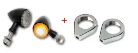 Bullet LED Turn Signals/Indicators (Pair)   41mm Fork Clamps - Black - Highway Hawk 68-203201 & 68-622