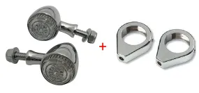 Bullet LED Turn Signals/Indicators (Pair)   41mm Fork Clamps - Chrome - Highway Hawk 68-203200 & 68-622