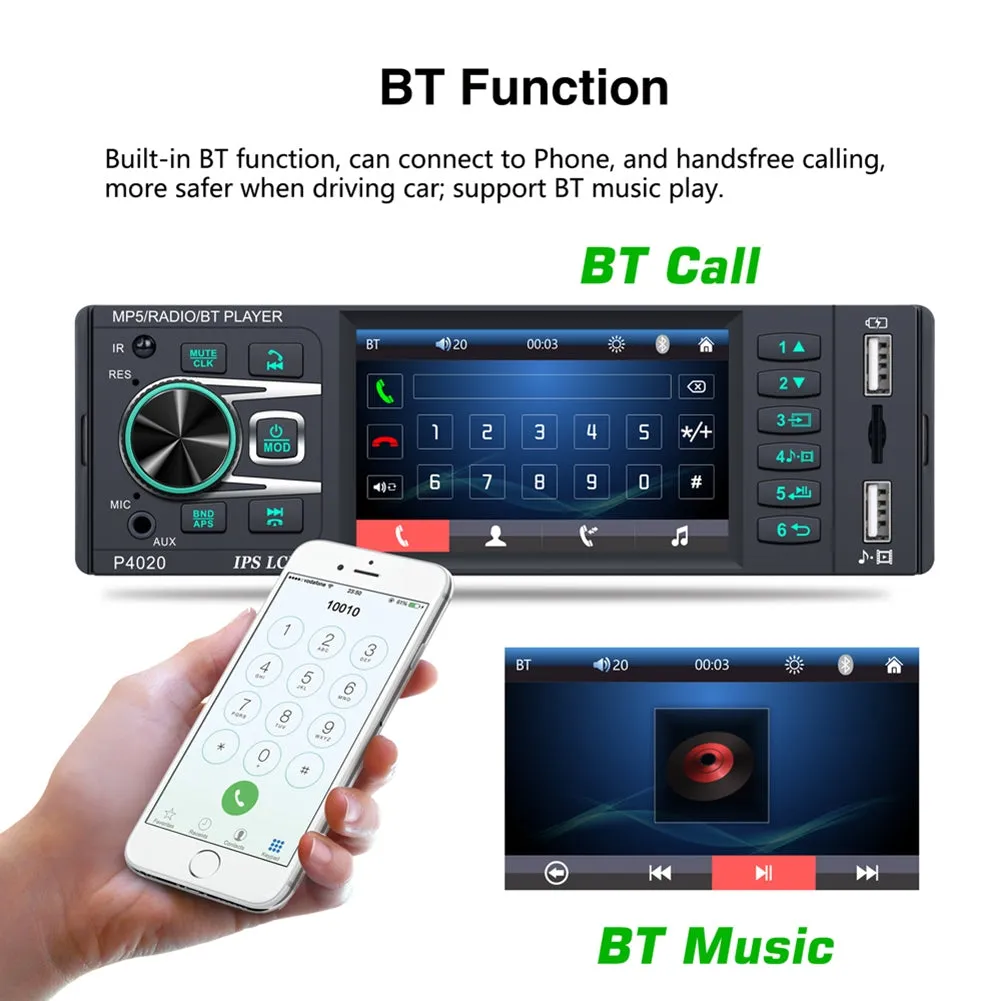 Car Radio 4.1-inch Digital Ips Screen Mp5 Player Aux Usb Card