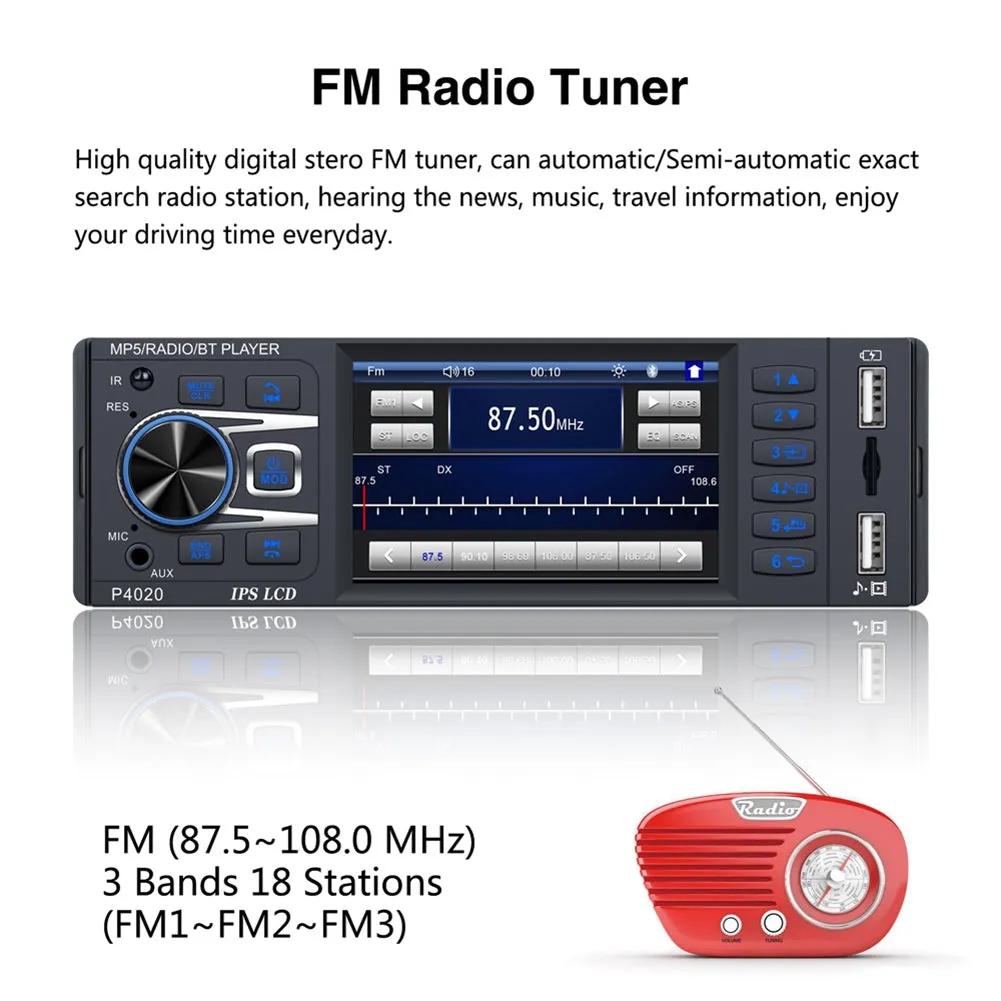 Car Radio 4.1-inch Digital Ips Screen Mp5 Player Aux Usb Card