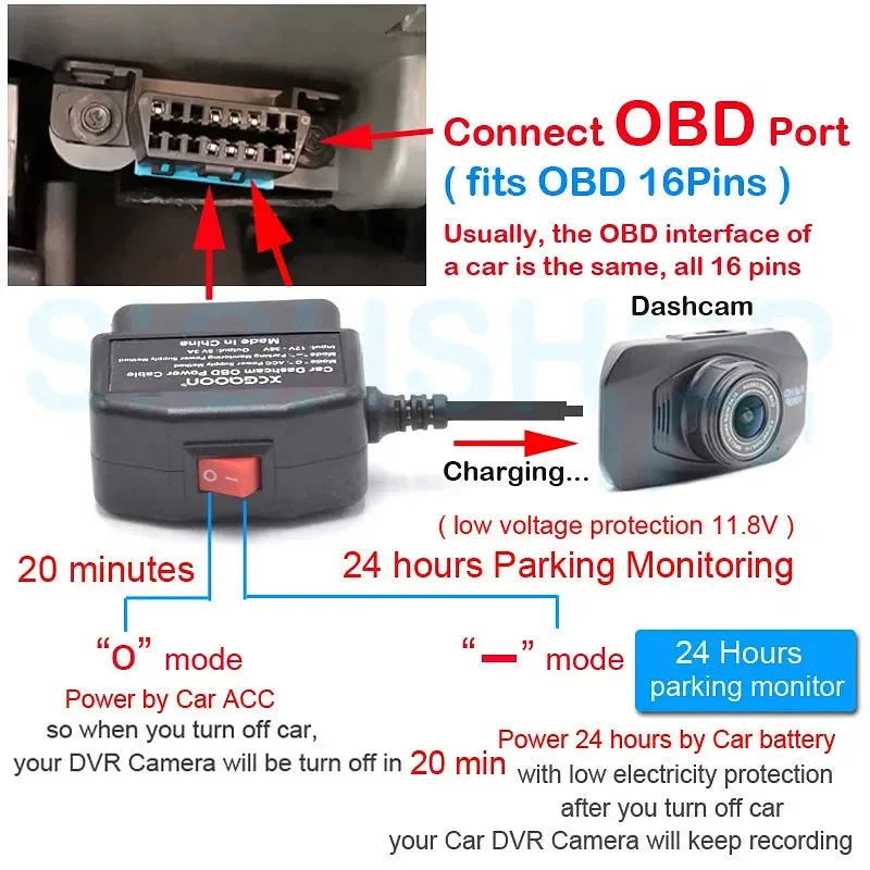 Color Name: Black - XCGaoon 24Hours Car OBD Hardwire Kit With