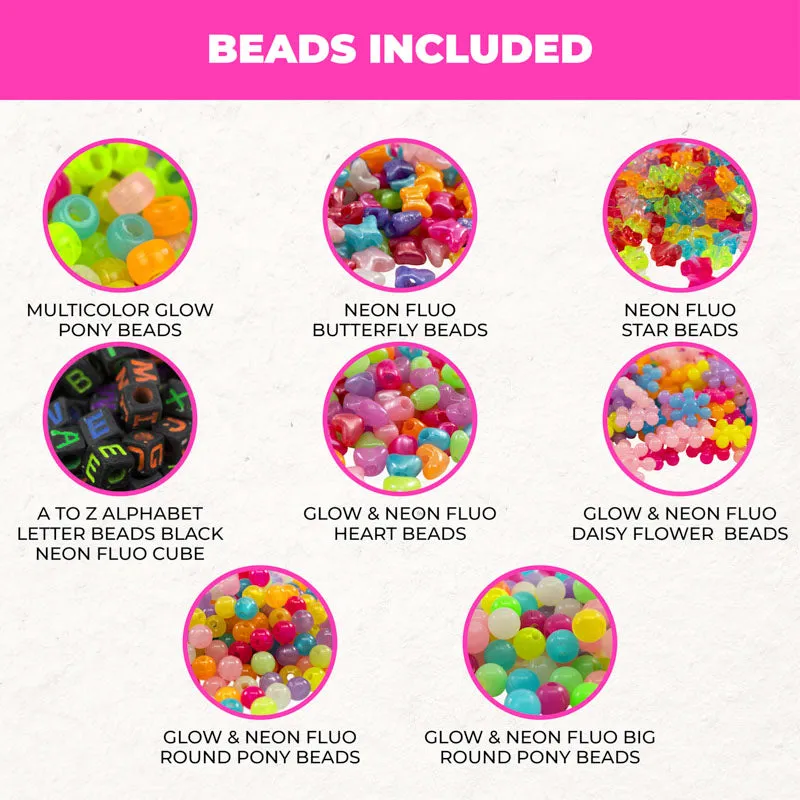 DIY UV Reactive and Glow-In-The-Dark Bracelet Bead Kit (400/box) for Beading, Bracelets, Necklace, Jewelry & Crafts. For Kids and Adults.