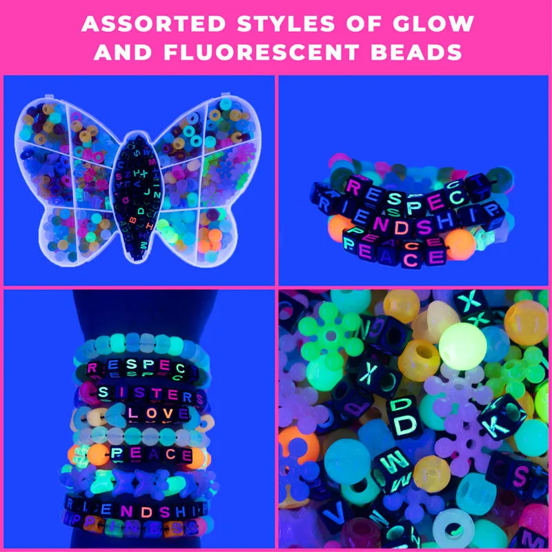 DIY UV Reactive and Glow-In-The-Dark Bracelet Bead Kit (400/box) for Beading, Bracelets, Necklace, Jewelry & Crafts. For Kids and Adults.