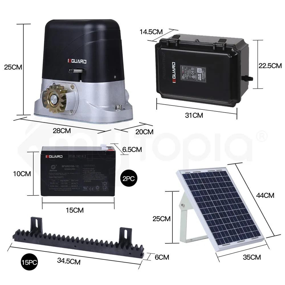 Full Solar Automatic Sliding Gate Opener, 500kg, 5m, E-Guard