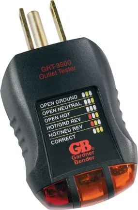 Gardner Bender GRT-3500 Receptacle Tester and Circuit Analyzer, 110 to 125 VAC, LED Display, Black :CD 1: QUANTITY: 1