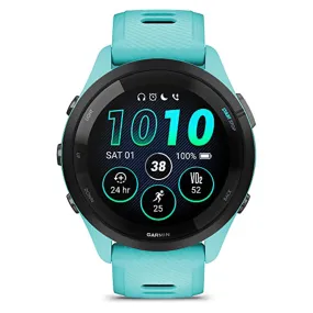 Garmin Forerunner 265 Aqua and Black Silicone Band Colorful AMOLED Display Training Metrics and Recovery Insights Running Smartwatch - 010-02810-02