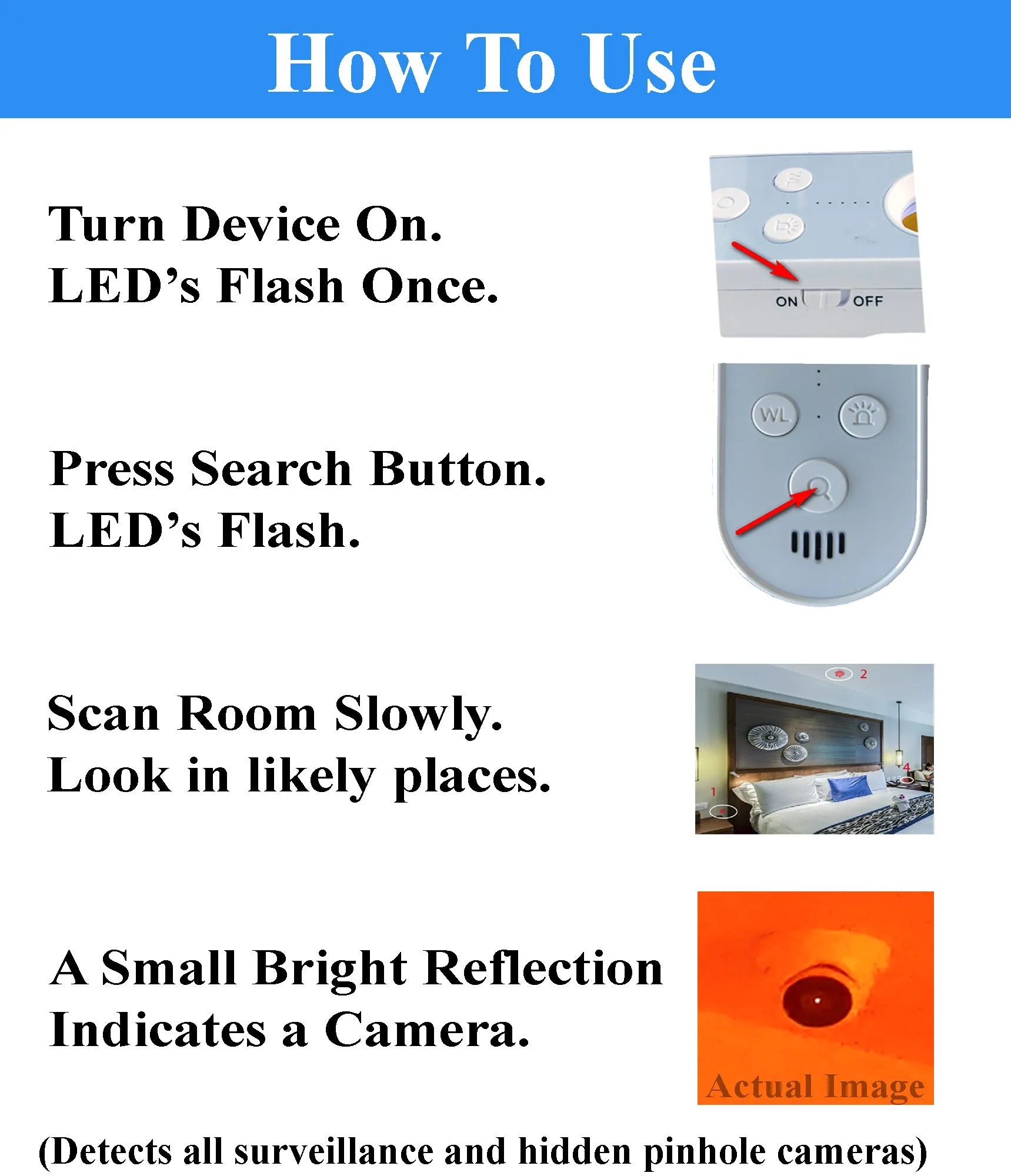 Hotel Room Hidden Camera Detection Pendant w/ Motion Sensor