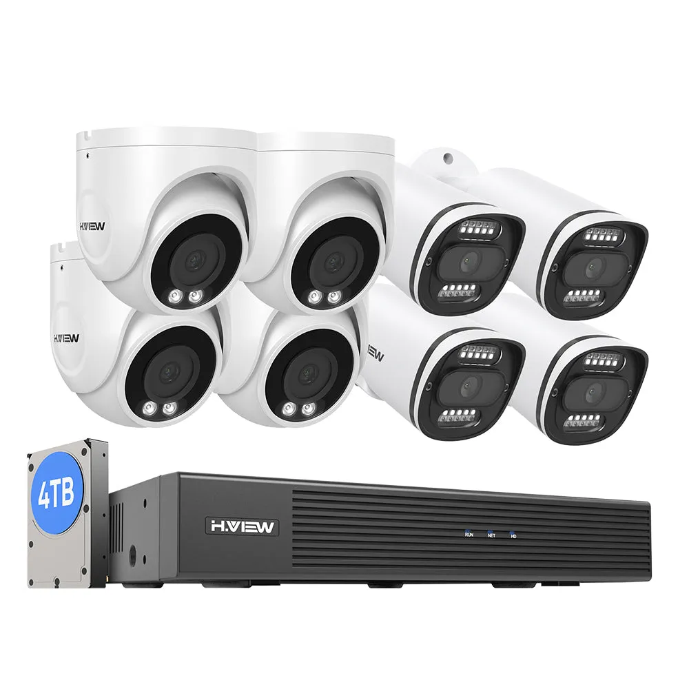 H.VIEW 8 Channels 5MP PoE Security Camera System, Smart Dual Illumination, Audio Recording, Person Detection, HVK8-500S2 500S6-5MP