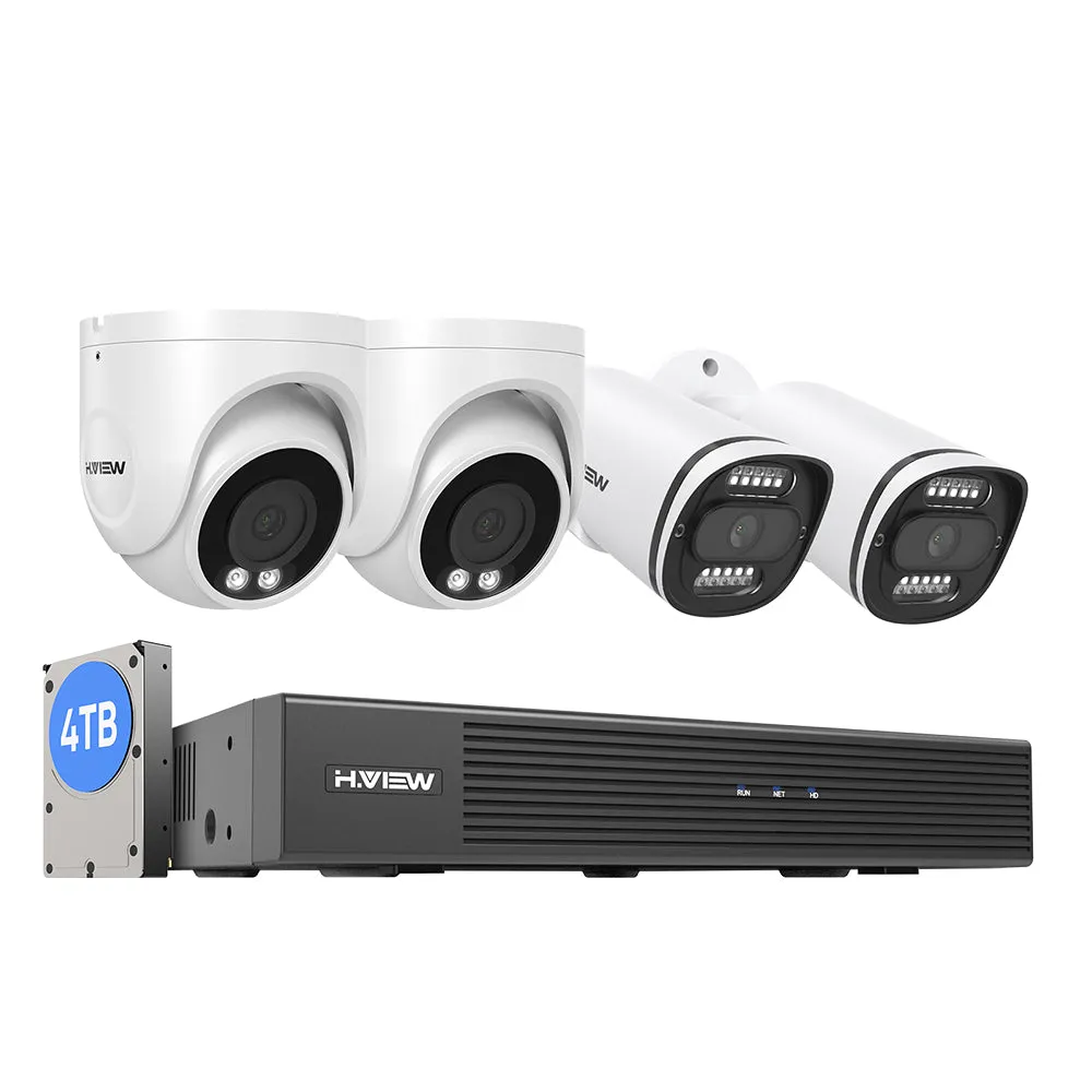 H.VIEW 8 Channels 5MP PoE Security Camera System, Smart Dual Illumination, Audio Recording, Person Detection, HVK8-500S2 500S6-5MP