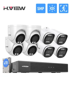 H.VIEW 8 Channels 5MP PoE Security Camera System, Smart Dual Illumination, Audio Recording, Person Detection, HVK8-500S2 500S6-5MP