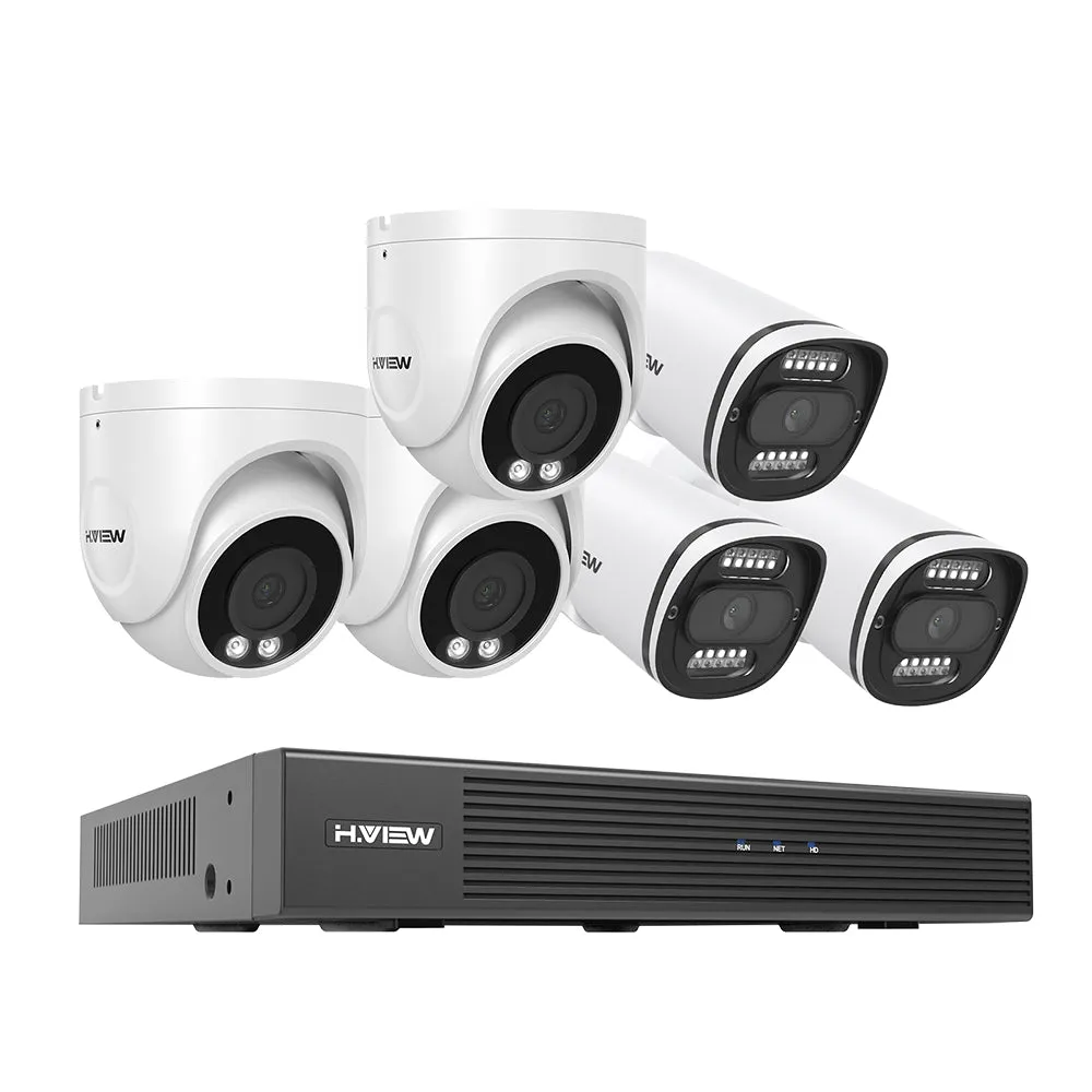 H.VIEW 8 Channels 5MP PoE Security Camera System, Smart Dual Illumination, Audio Recording, Person Detection, HVK8-500S2 500S6-5MP