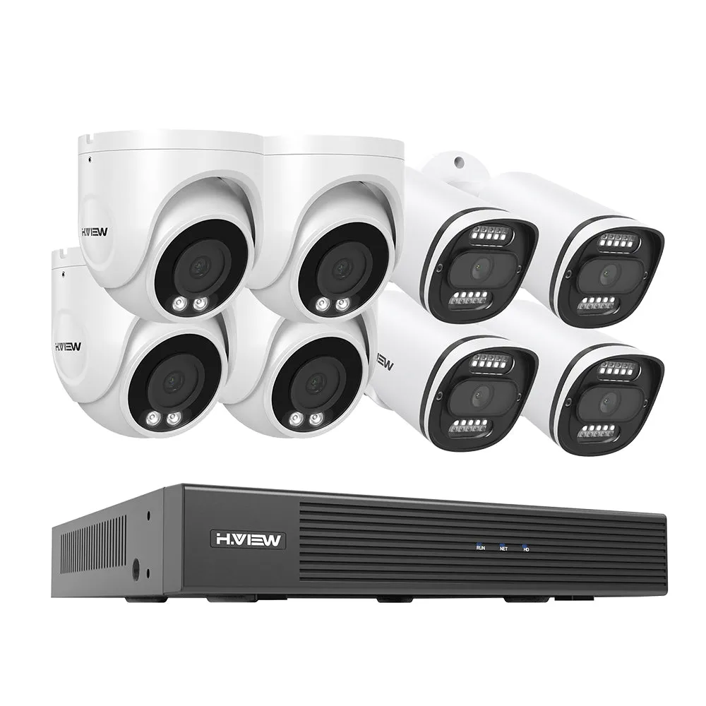 H.VIEW 8 Channels 5MP PoE Security Camera System, Smart Dual Illumination, Audio Recording, Person Detection, HVK8-500S2 500S6-5MP