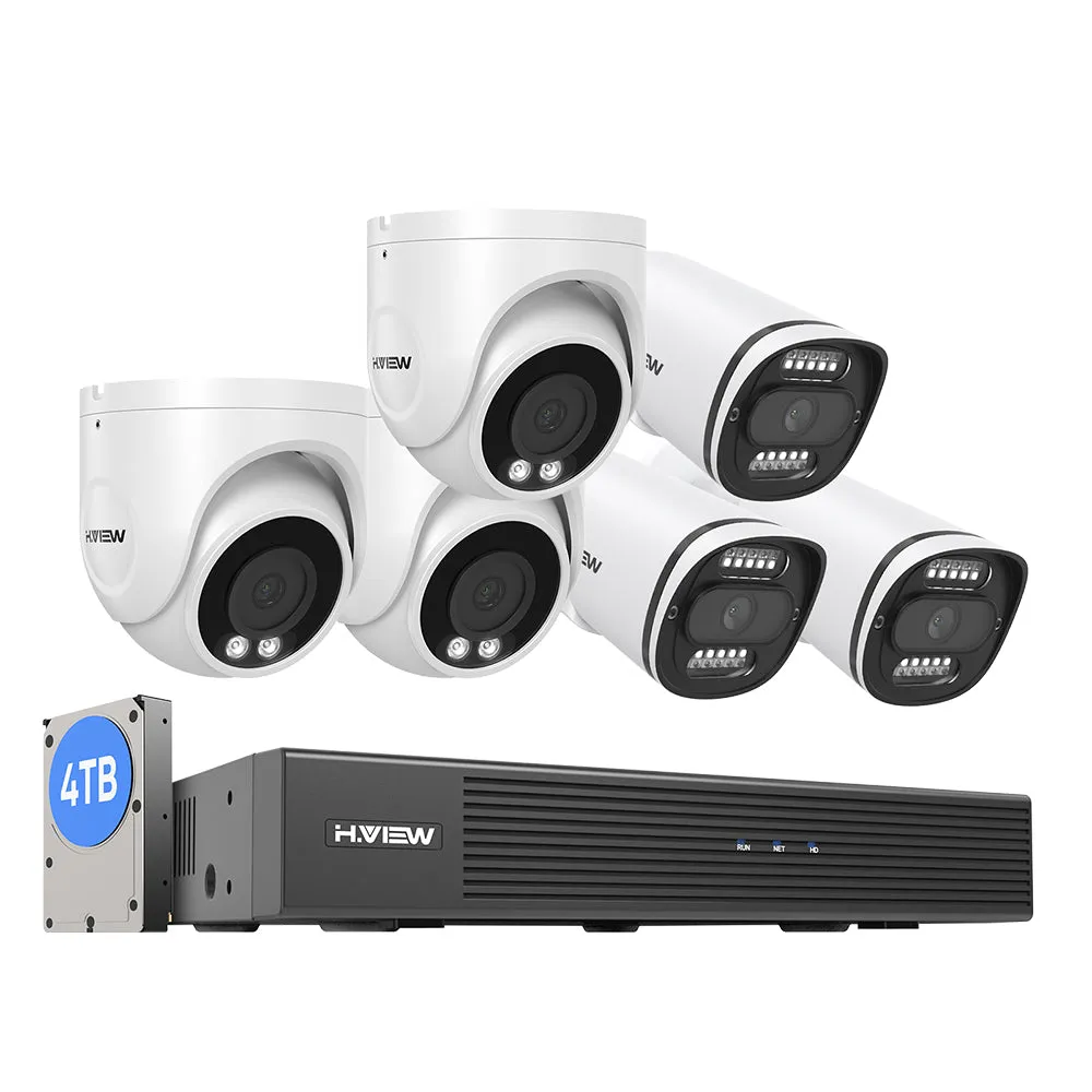 H.VIEW 8 Channels 5MP PoE Security Camera System, Smart Dual Illumination, Audio Recording, Person Detection, HVK8-500S2 500S6-5MP
