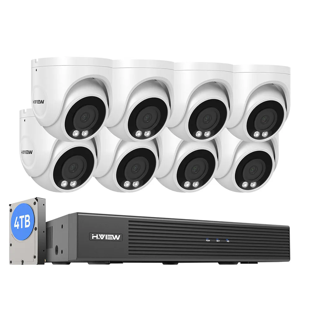 H.VIEW 8 Channels 5MP PoE Security Camera System, Smart Dual Illumination, Audio Recording, Person Detection, HVK8-500S6-5MP