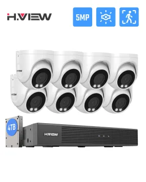H.VIEW 8 Channels 5MP PoE Security Camera System, Smart Dual Illumination, Audio Recording, Person Detection, HVK8-500S6-5MP