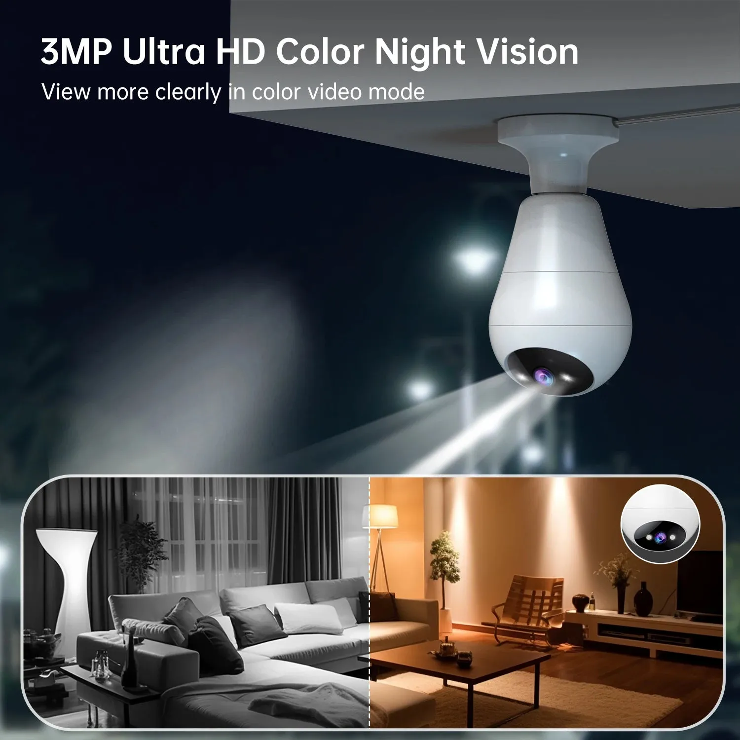 JOOAN 3MP PTZ IP Camera 2.4G Wifi E27 Bulb Surveillance Camera  Home Color Night AI Tracking Security Camera Smart Baby Monitor