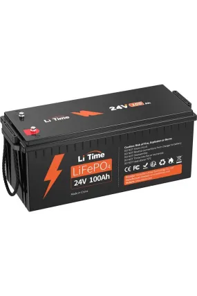 LiTime 24V 100Ah LiFePO4 Lithium Battery, Build-In 100A BMS, 2560Wh Energy
