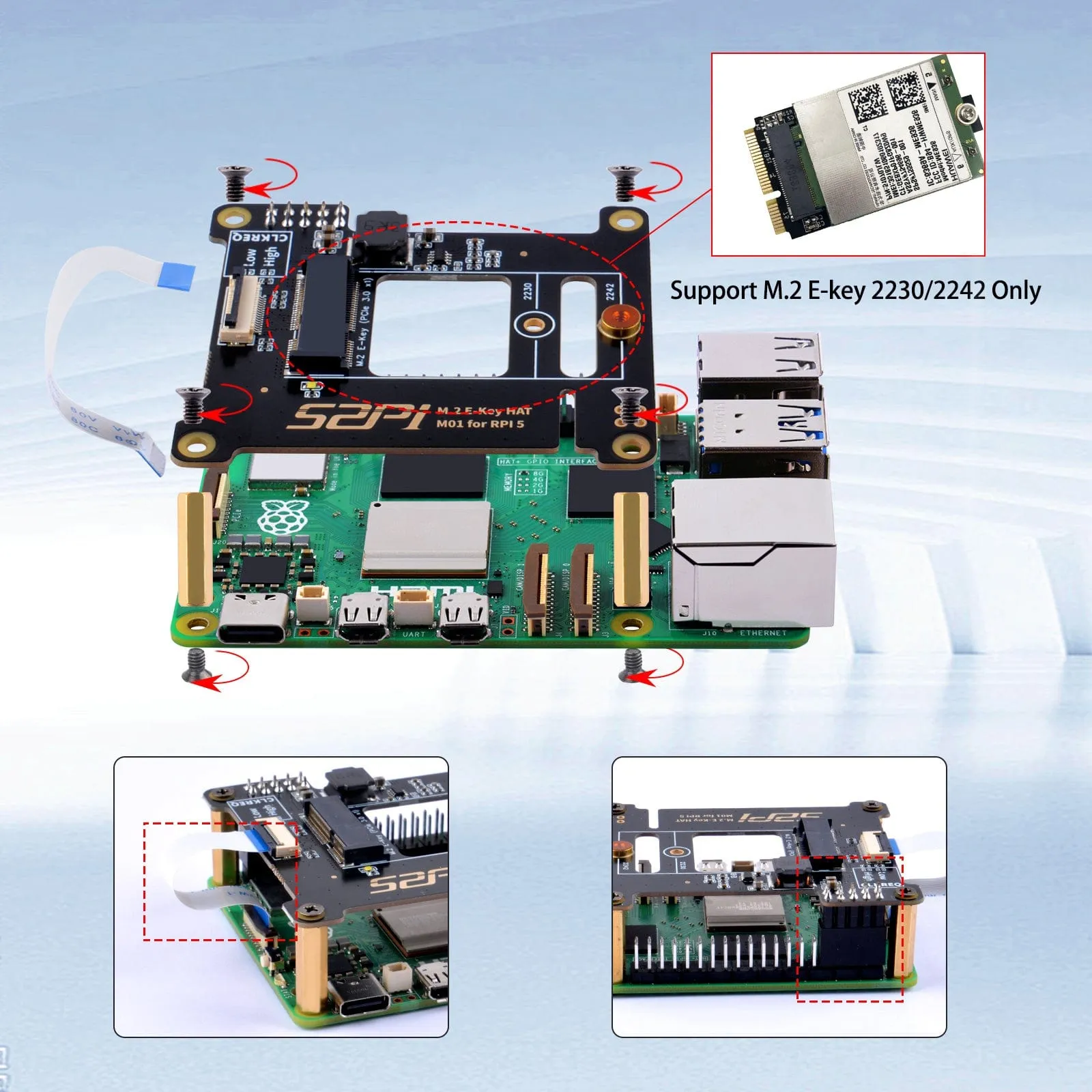 M.2 2242 E-Key Top for Raspberry Pi 5