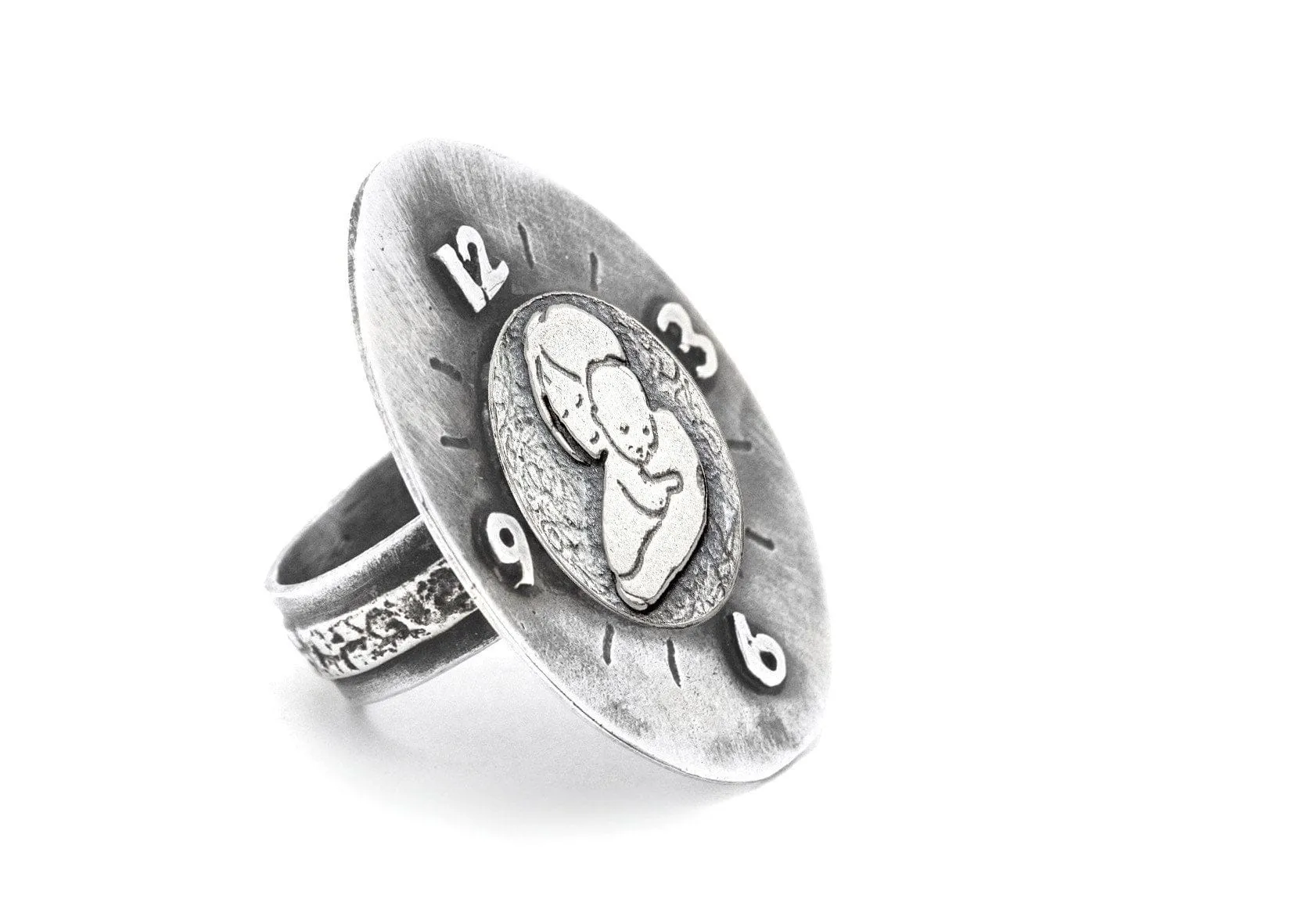 Mother and Child Unconditional Love Coin Medallion Clock Ring