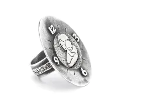 Mother and Child Unconditional Love Coin Medallion Clock Ring