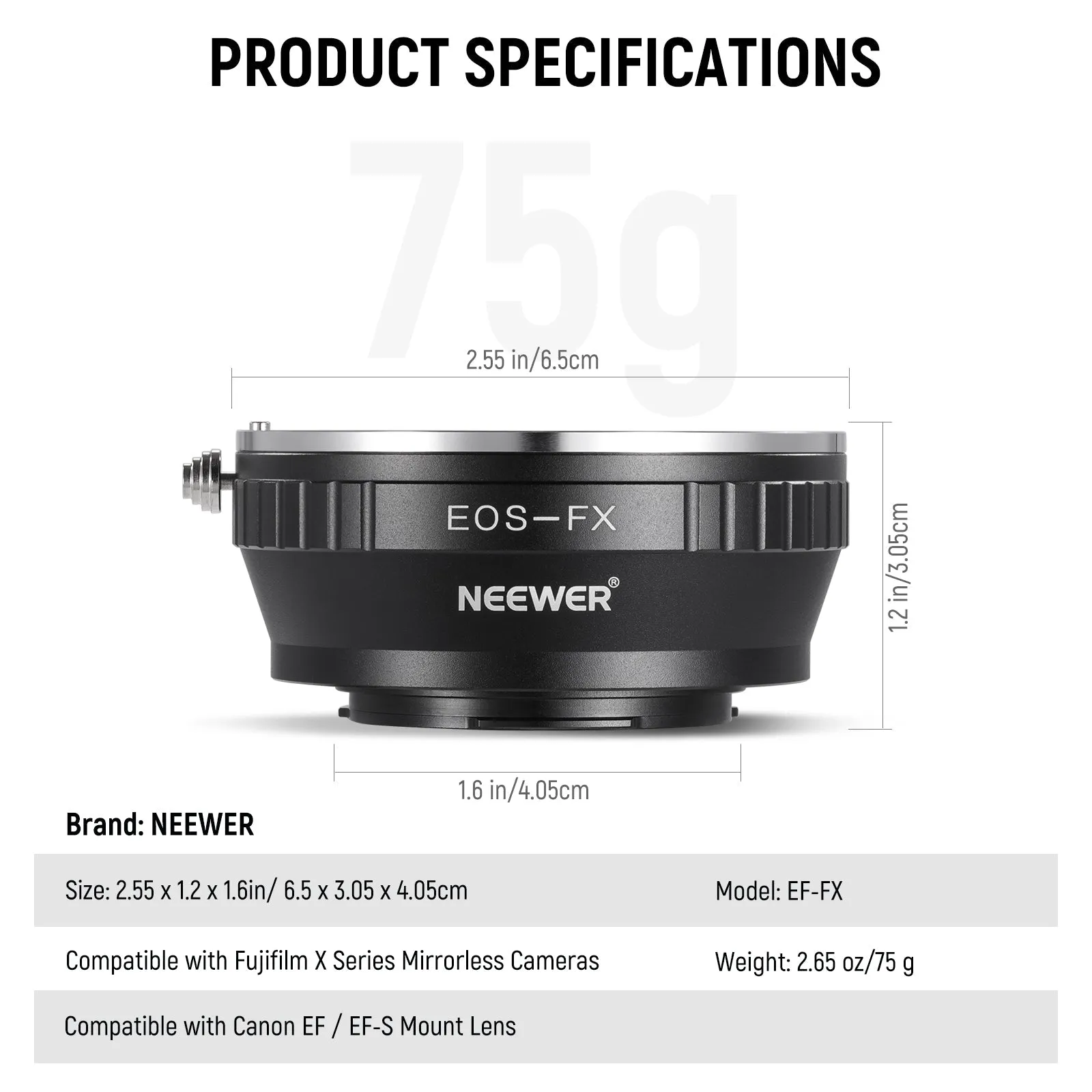 NEEWER EF-FX EF-S Lens to Fujifilm X Lens Mount Adapter