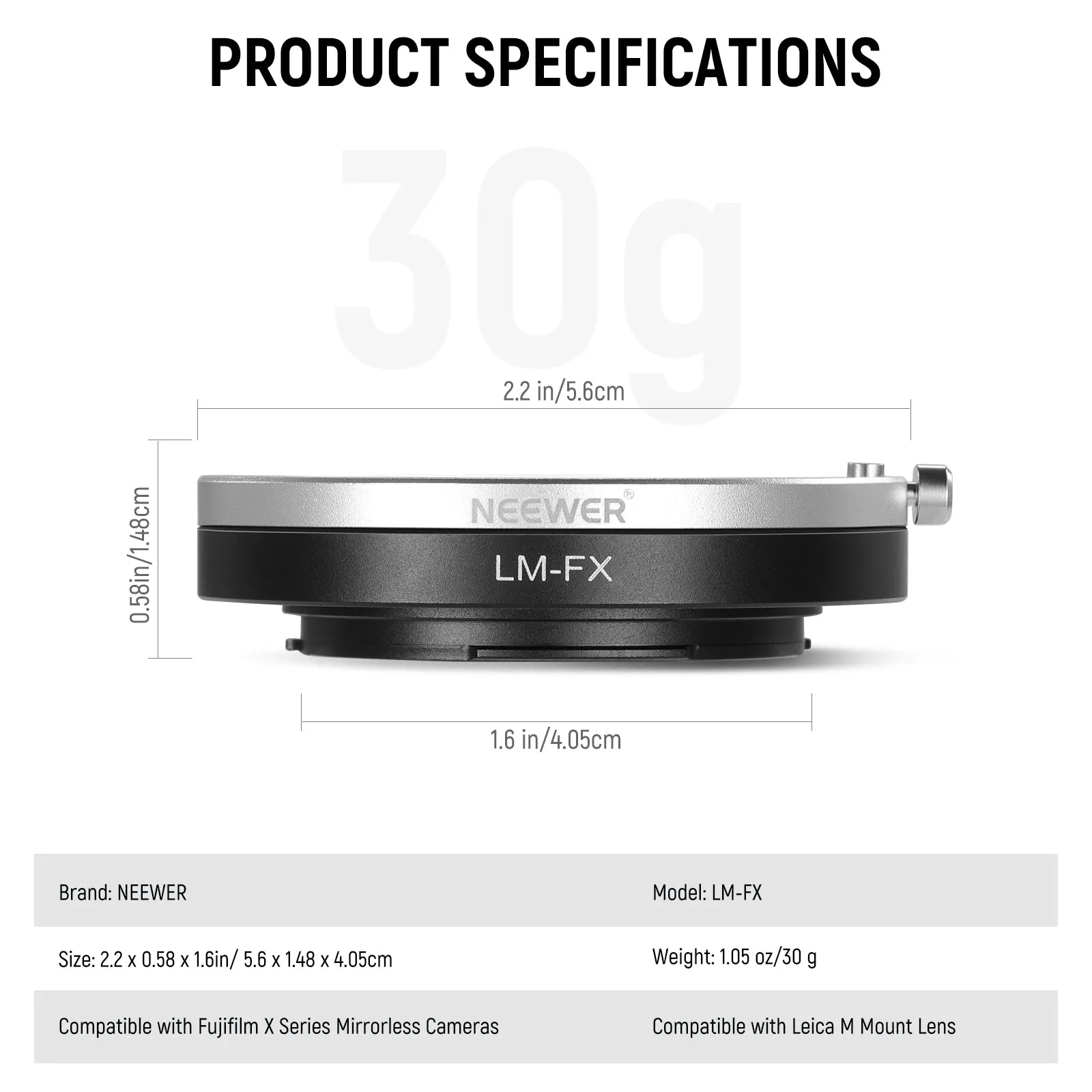 NEEWER Leica M Lens to Fujifilm X Lens Mount Adapter