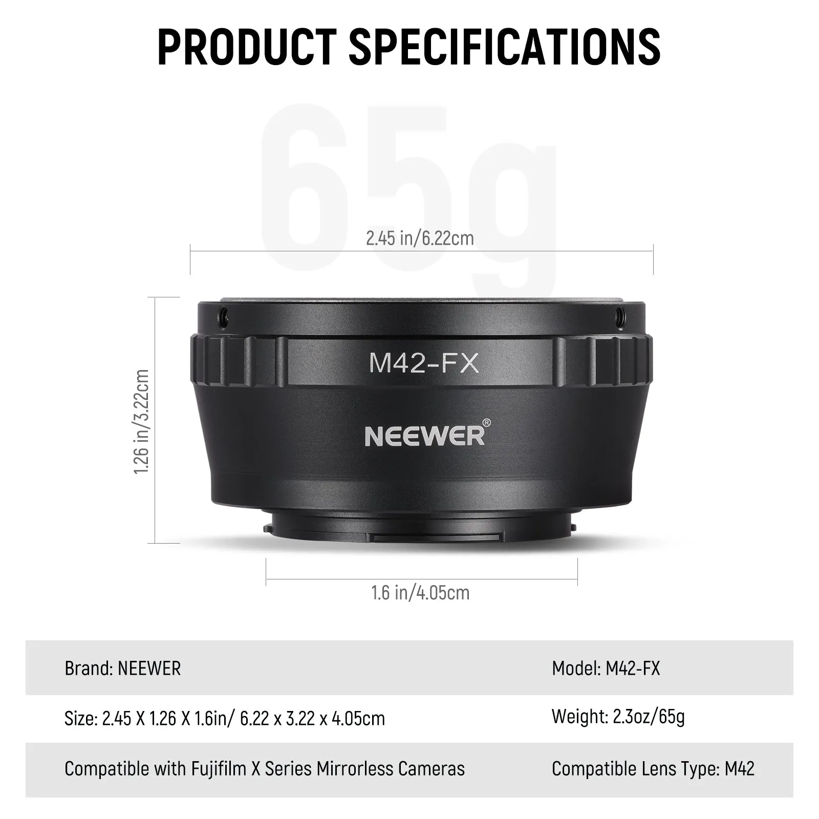 NEEWER M42-FX M42 to Fuji X Lens Mount Adapter