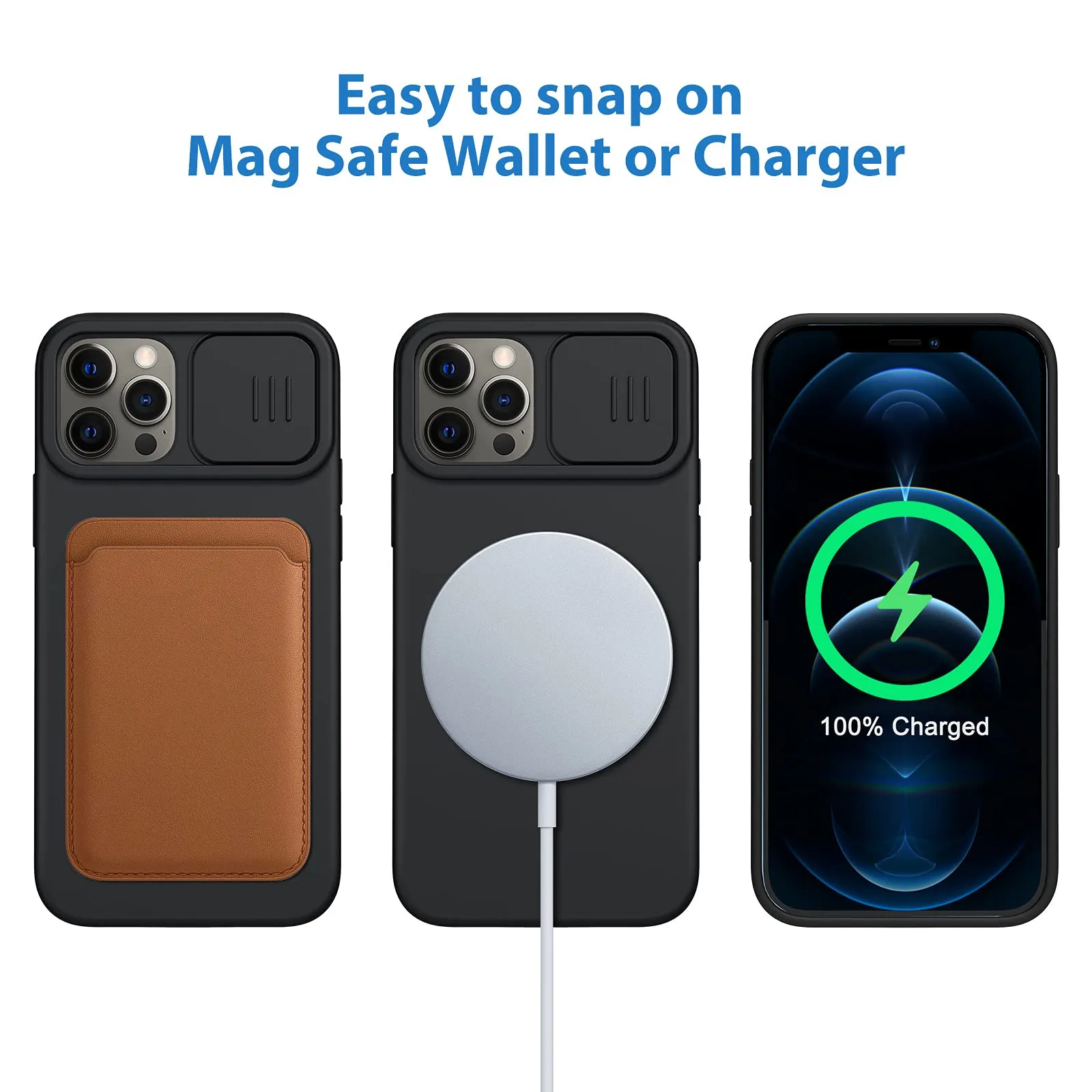Nillkin Compatible with iPhone 13 Case, CamShield Silky Magnetic Silicone Case Slide Lens Cover [Support Magsafe Charger] Built-in Magnet Circle, Black