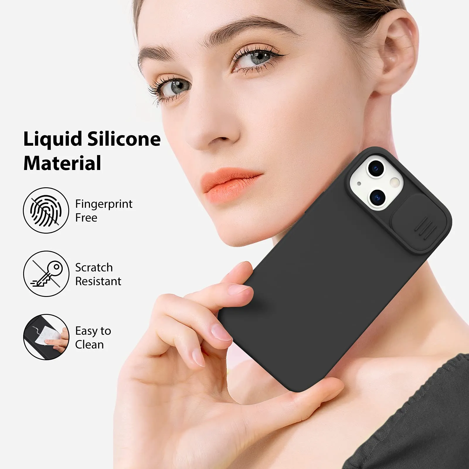 Nillkin Compatible with iPhone 13 Case, CamShield Silky Magnetic Silicone Case Slide Lens Cover [Support Magsafe Charger] Built-in Magnet Circle, Black