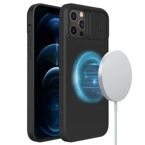 Nillkin Compatible with iPhone 13 Case, CamShield Silky Magnetic Silicone Case Slide Lens Cover [Support Magsafe Charger] Built-in Magnet Circle, Black