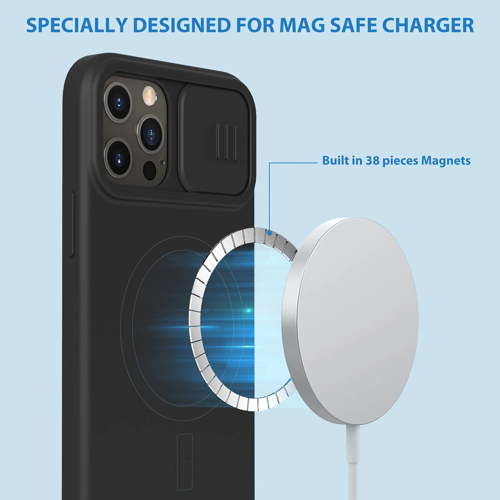 Nillkin Compatible with iPhone 13 Case, CamShield Silky Magnetic Silicone Case Slide Lens Cover [Support Magsafe Charger] Built-in Magnet Circle, Black