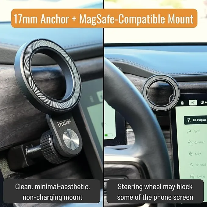 Phone Mount Dash Anchor with 17mm Magnet Mount for Rivian R1T & R1S 2022-2025 - Mount Cell Phones, Tablets, Microphones, Radar Detectors and More with No Screws or Adhesives - Patent Pending