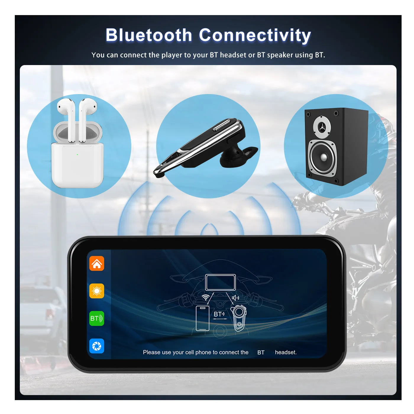 Podofo 6.25-inch navigator for motorbike Portable Smart Carplay Supports Android Auto, Front&Back Camera, With Steering Wheel Control DVR Waterproof IP67