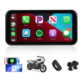 Podofo 6.25-inch navigator for motorbike Portable Smart Carplay Supports Android Auto, Front&Back Camera, With Steering Wheel Control DVR Waterproof IP67