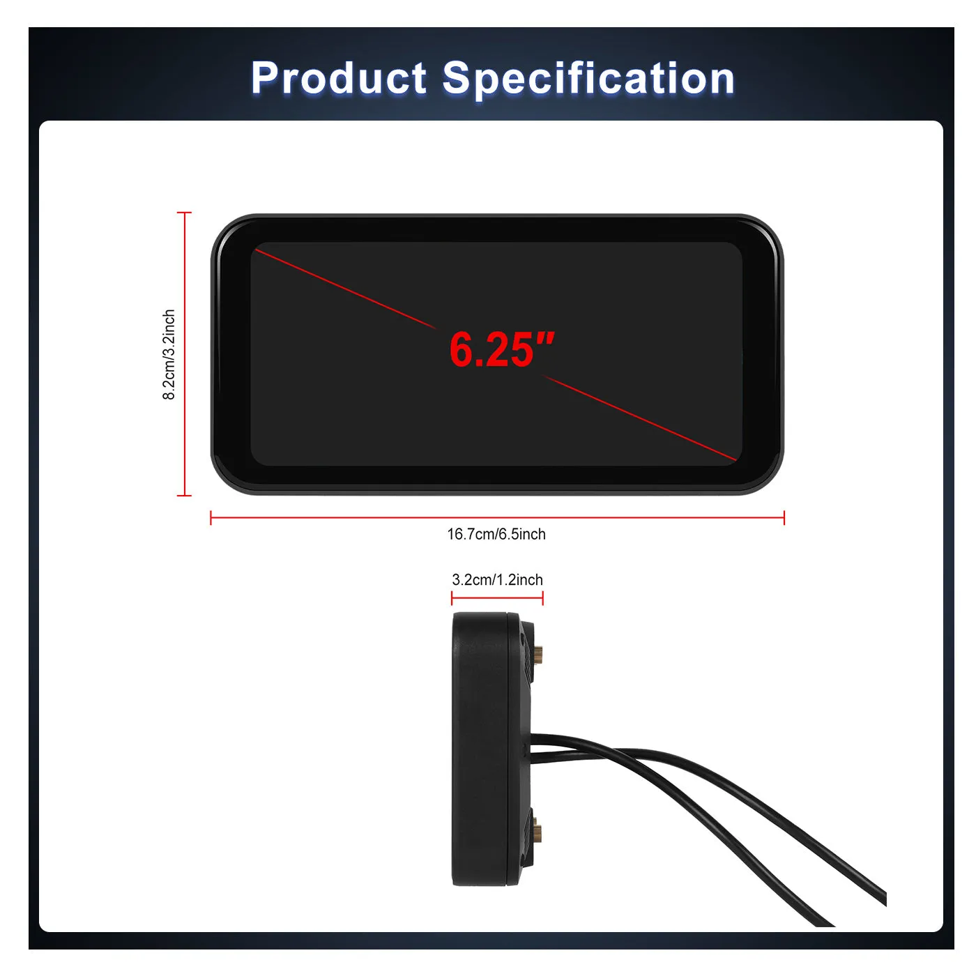 Podofo 6.25-inch Portable Motorcycle Carplay&Android Auto Screen With Steering Wheel Control Waterproof IP67, Bluetooth Helmet, Auto Brightness