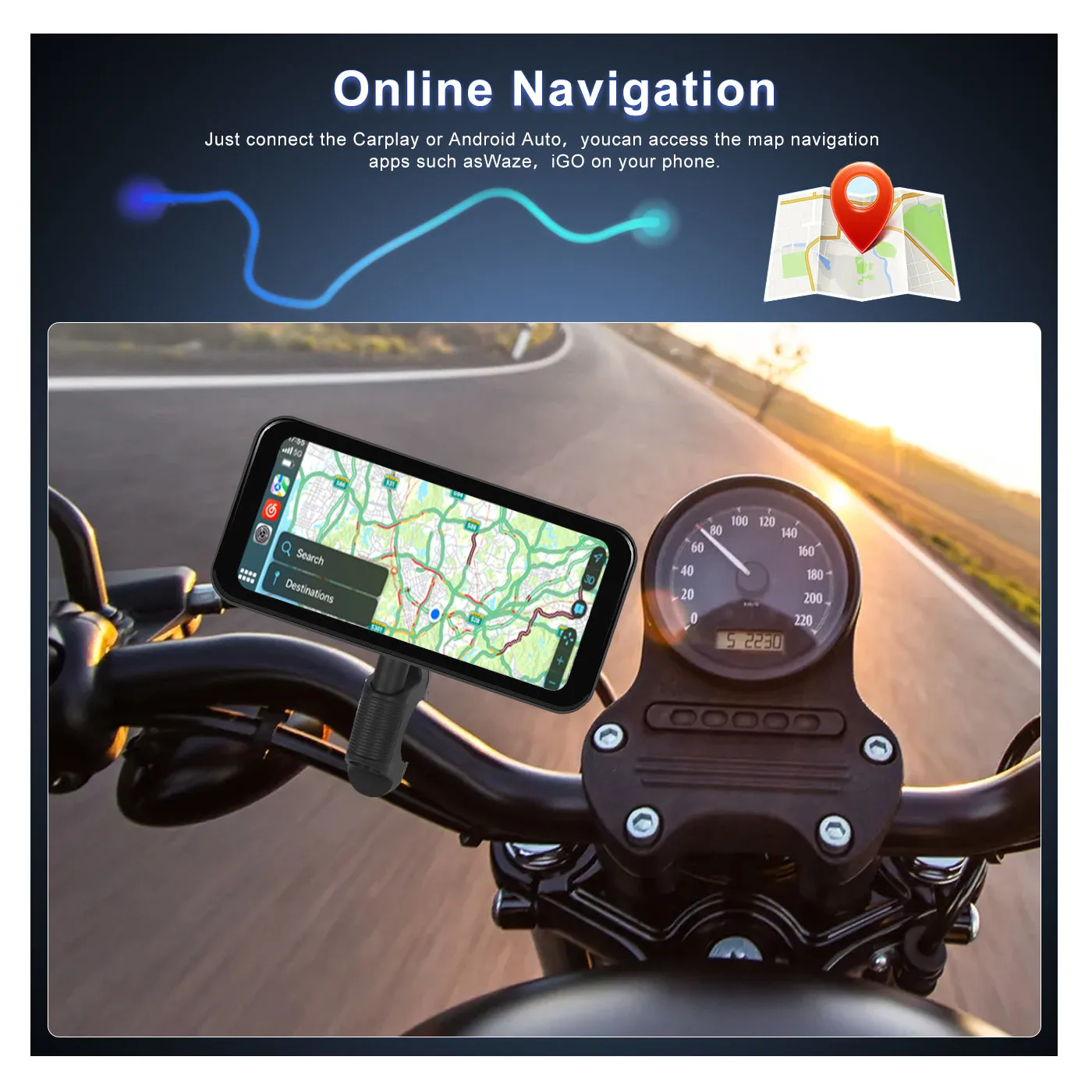 Podofo 6.25-inch Portable Motorcycle Carplay&Android Auto Screen With Steering Wheel Control Waterproof IP67, Bluetooth Helmet, Auto Brightness