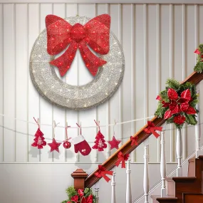 relaxed 4-Piece Christmas Decoration Set, Pre-lit Artificial Christmas Tree Garland Wreath 4FT Xmas Trees 4-Piece Set, Outdoor Christmas Tree for Porch, Entrance, Holiday Decor Christmas Wreath White