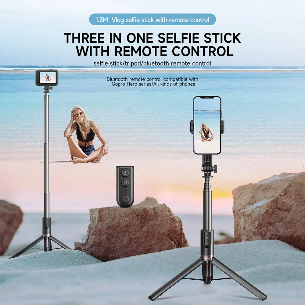 TELESIN Upgraded 1.3m Bluetooth Remote Control Selfie Stick for GoPro/Phone
