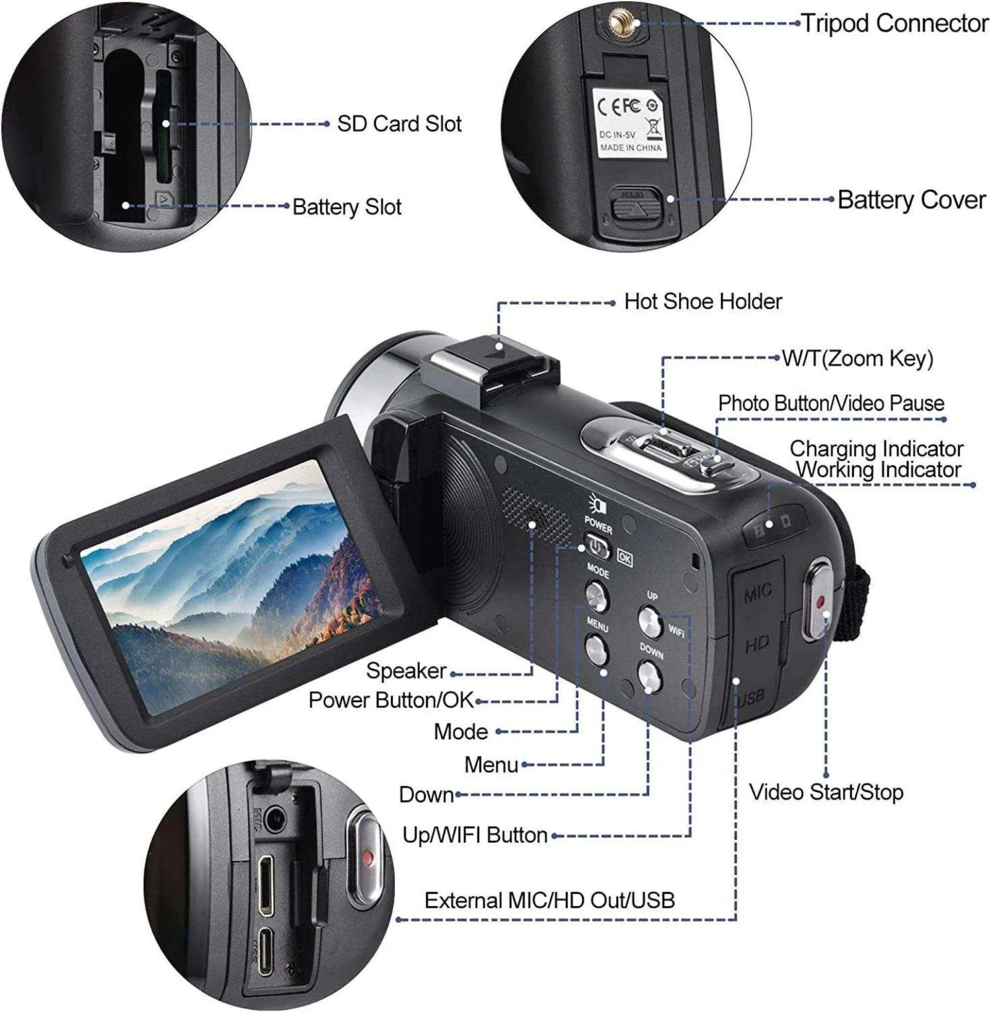 TUTT 8K 48MP Camcorder WIFI Digital Video Camera Youtube Streaming Vlogging Recorder 18X Time-Lapse WIFI Webcam Night Vision | Premium Combo 128GB SanDisk 3 in 1 SD/TF/Charging Kit